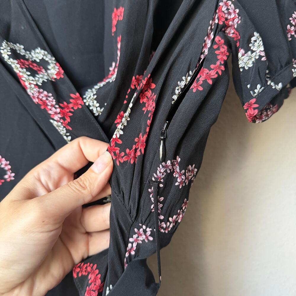 Sandro Paris Black Multicolor Heart Silk Midi Dress Size FR 38 - Picture 6 of 6